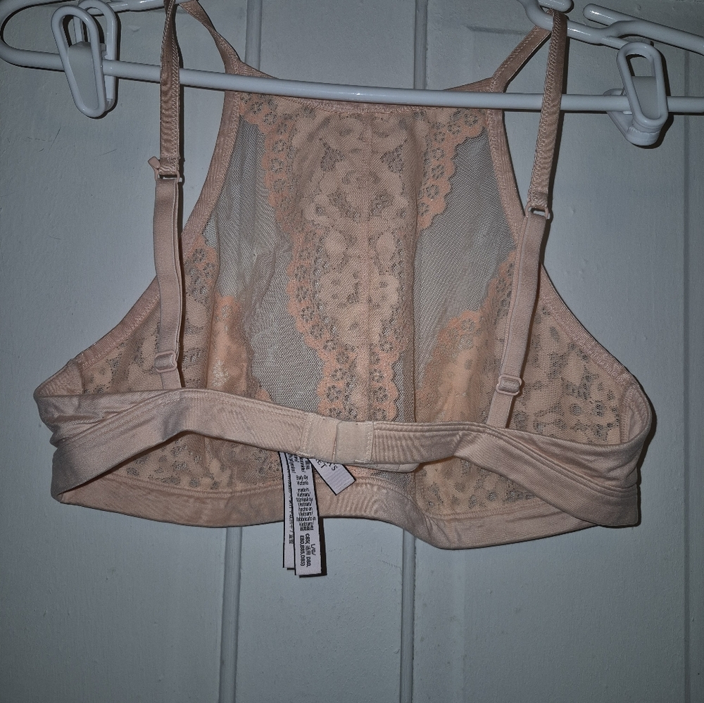 Nwot Victorias Secret Body Sexy High Neck Mesh & Floral Lace Bralette Large - Picture 3 of 4